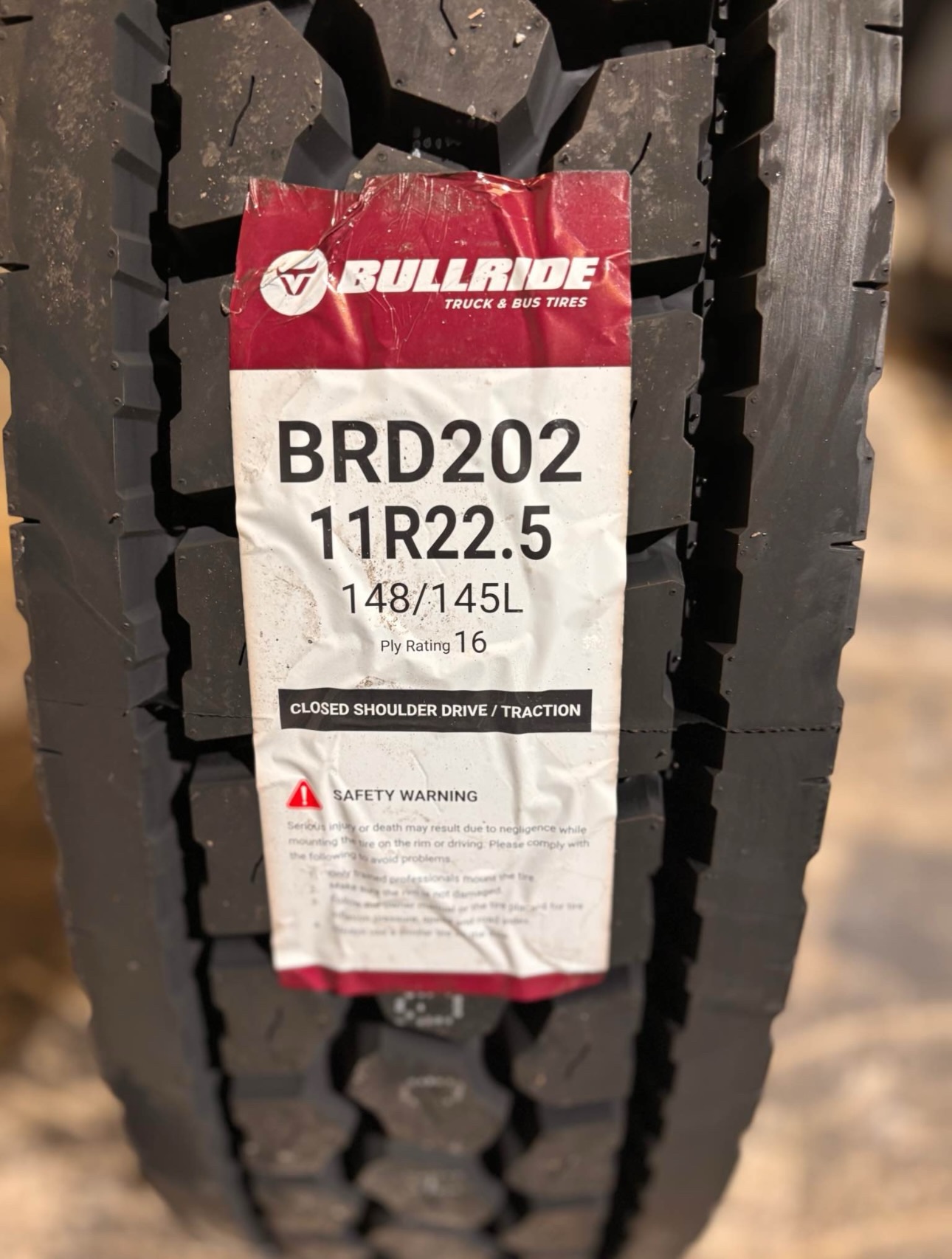 Set of 8 11R22.5 Bullride Drive Tire (16-Ply Commercial Truck Tire)